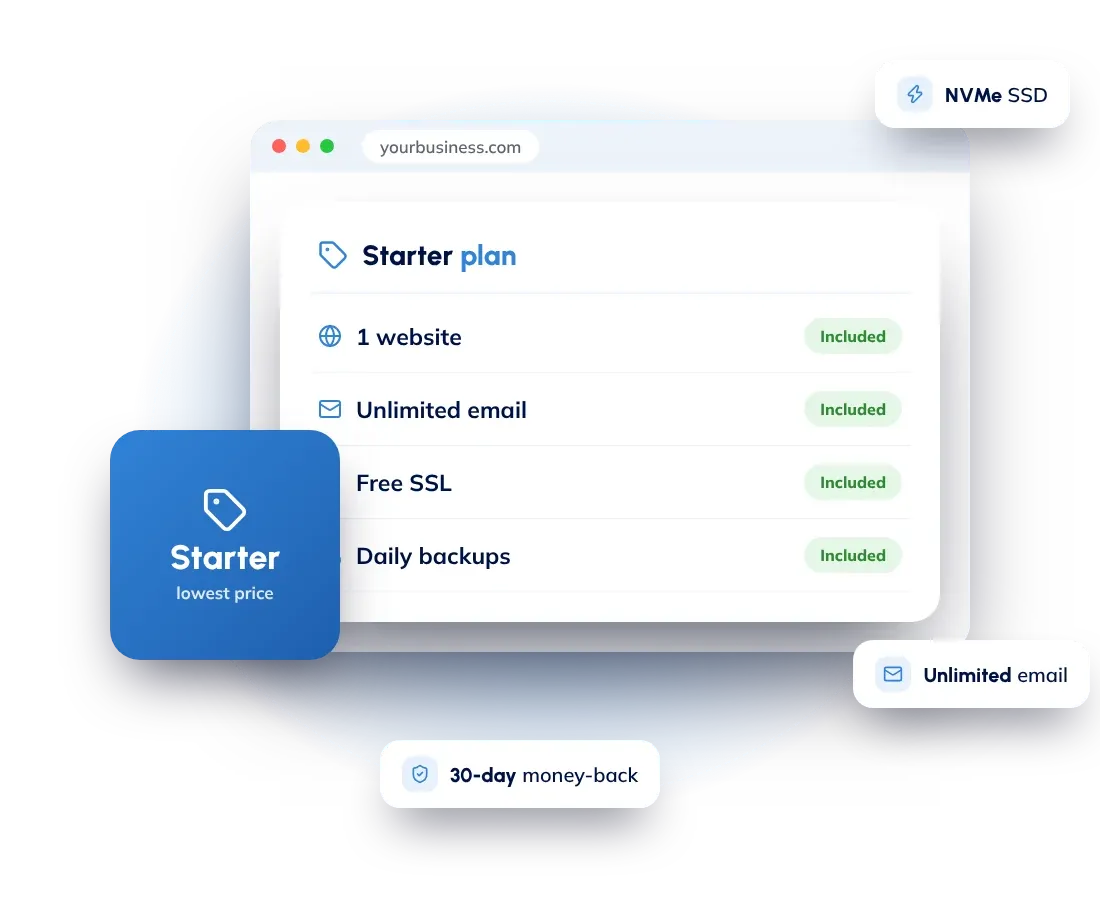 Cheap web hosting: the Hostnali Starter plan with free SSL, unlimited email and daily backups