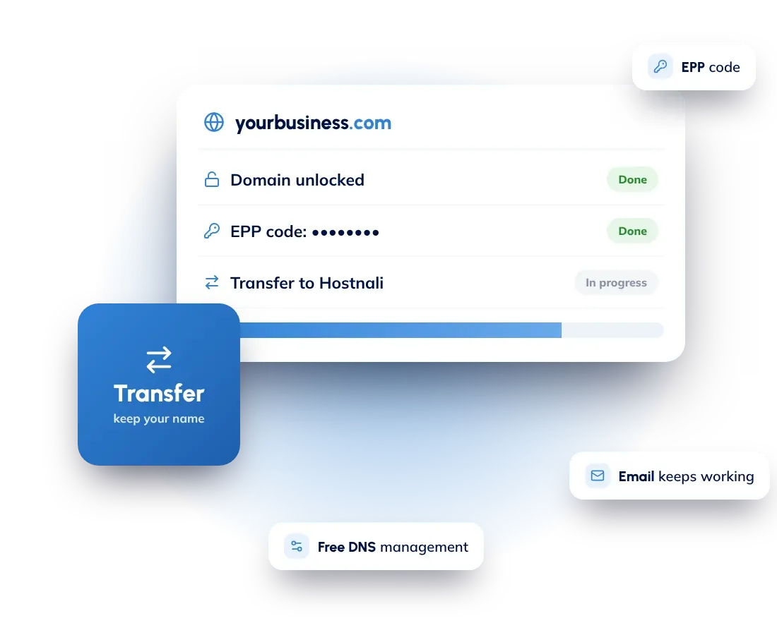Domain transfer: move your domain to Hostnali with its EPP code, with your website and email kept online