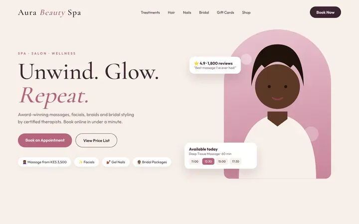 Beauty spa and salon website design with online appointment booking