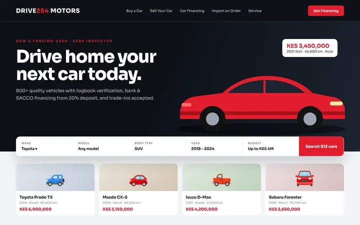 Car dealer and motor yard website design with vehicle search