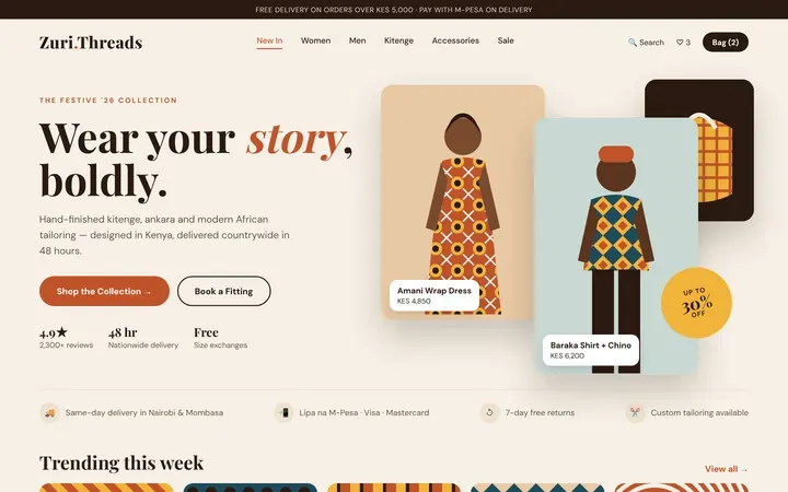 Fashion e-commerce website design for an African print clothing store