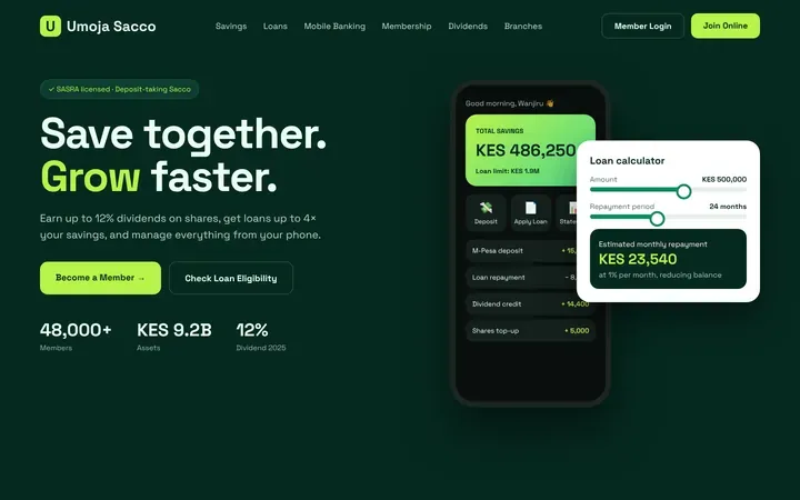 Sacco and microfinance website design with loan calculator