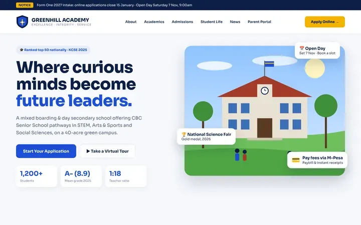 School website design with online admissions