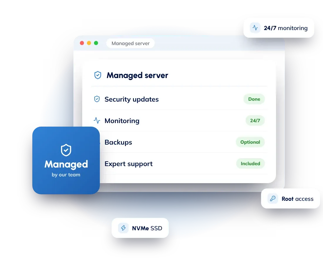 Managed VPS hosting: a fast VPS with updates, security and monitoring handled by Hostnali