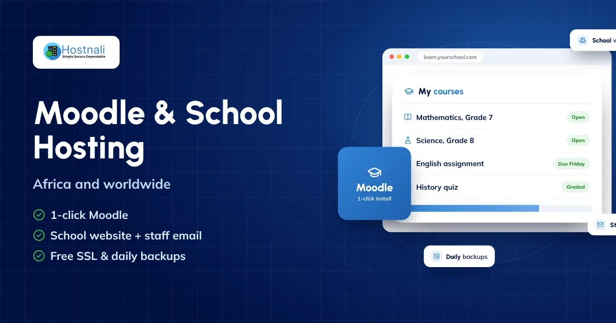 Moodle and school hosting: a school website, Moodle courses and staff email on one plan