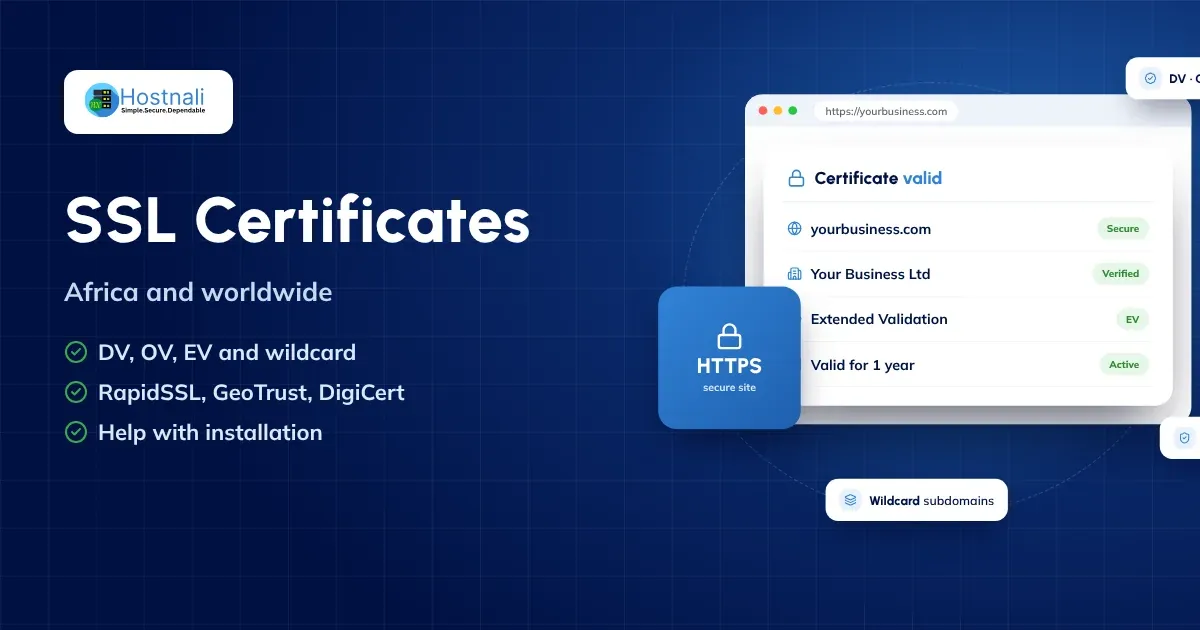 SSL certificates: RapidSSL, GeoTrust and DigiCert DV, OV, EV and wildcard certificates from Hostnali