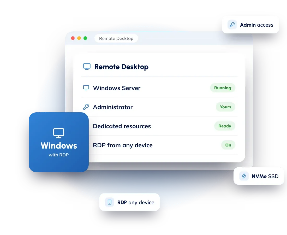 Windows VPS hosting with Remote Desktop (RDP) and Windows Server included