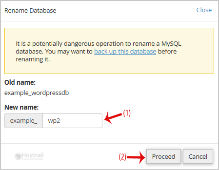 How to rename a database in cPanel? - change dbname