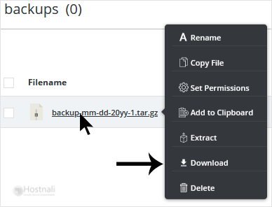 How to generate and download a full backup of your DirectAdmin Account? - directadmin contex menu dwn