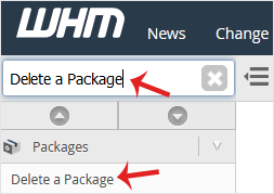 How to Delete a package in WHM? - whm reseller delete package sidebar