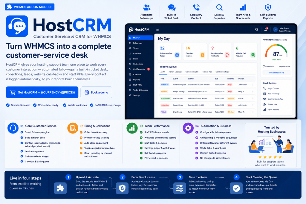 HostCRM — Customer Service & CRM Module for WHMCS