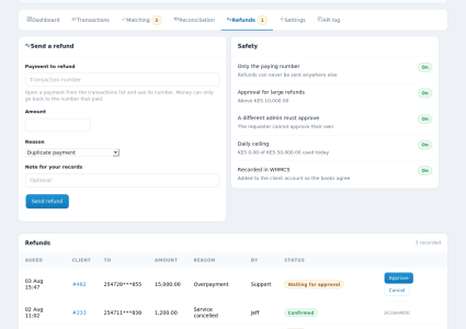 Mpesa Payments Pro Module for WHMCS - 06 refunds