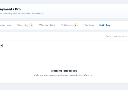 Mpesa Payments Pro Module for WHMCS - 12 api log