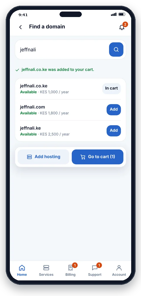 Hostnali App 13 Domain search results