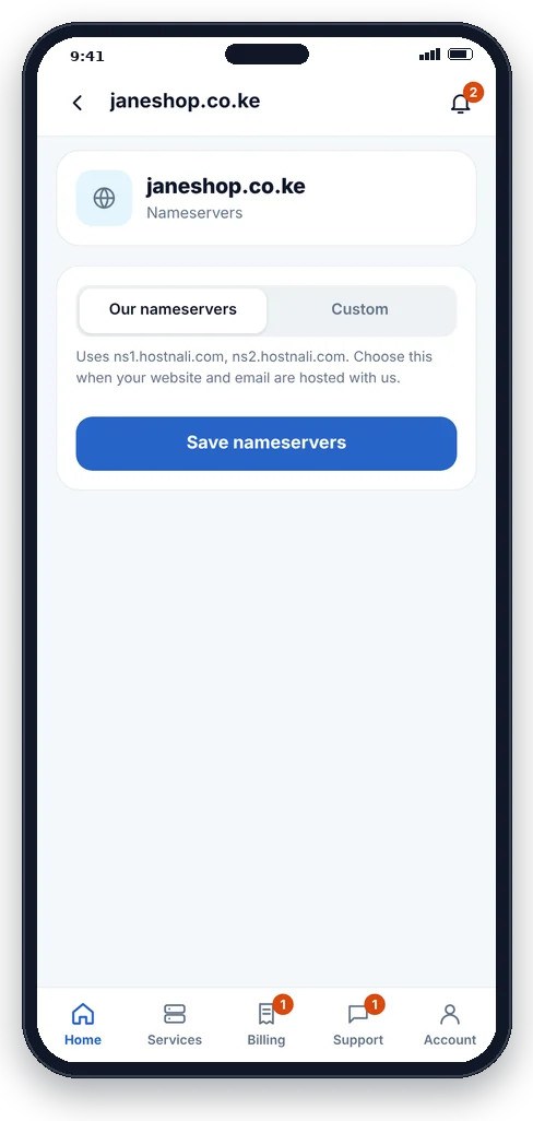 Hostnali App 12 Changing domain nameservers in the app