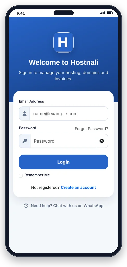 Hostnali App sign-in screen